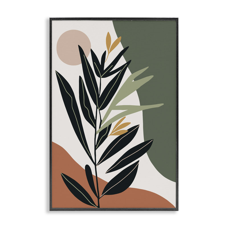  Art giclée de feuillage tropical terreux par LSR Design Studio, Giclée encadrée noir minuit, H 24 po x l 16 po