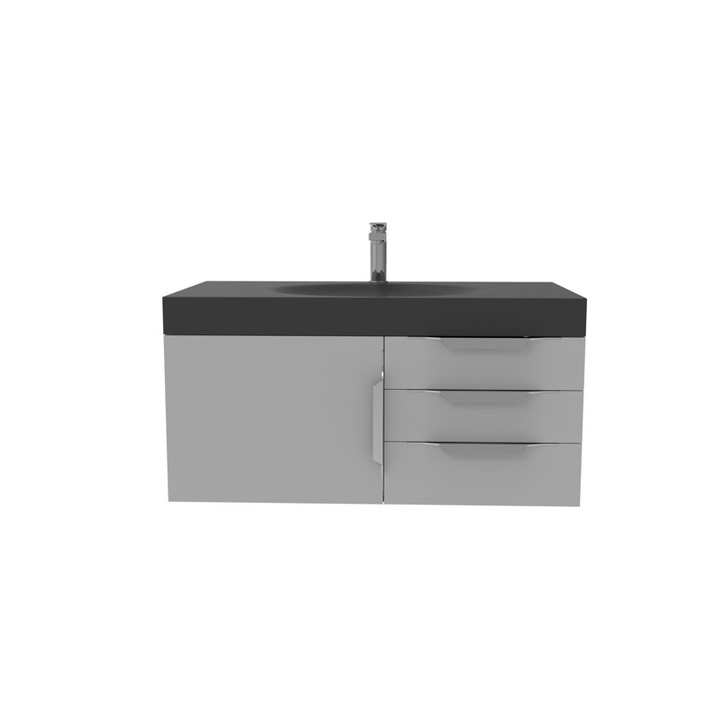 Ensemble de meuble-lavabo simple 36 po Genieva, Gris, Nickel brossé, Gris