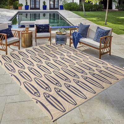 Disney Mickey Mouse Tropical Surf Board Navy Blue/ Beige Flatweave Indoor/ Outdoor Area Rug