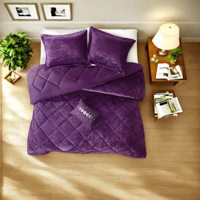 Ensemble de literie en velours luxueux, polyester mauve, décoration de chambre contemporaine