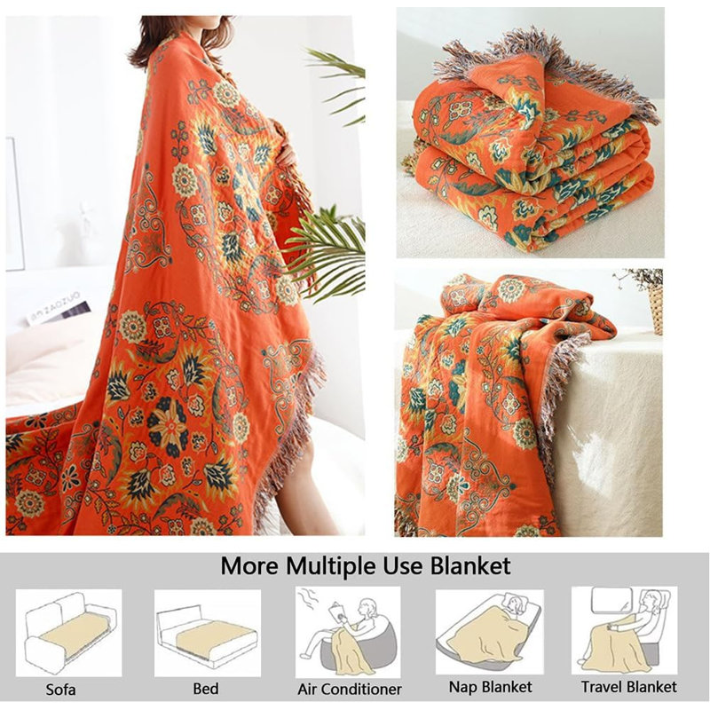 Housse de couette 100% coton DONEUS Boho, Grand lit, Tangerine Boho