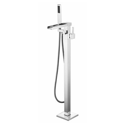 Lure 59 in White Freestanding Acrylic Flatbottom Soaking Bathtub with Chrome Hardware and Cascata Tub Filler
