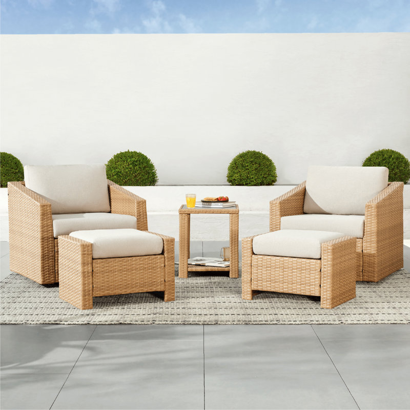 Tiaka 2-Person Swivel Outdoor Swivel Seating Group with Ottomans , Beige, Brown