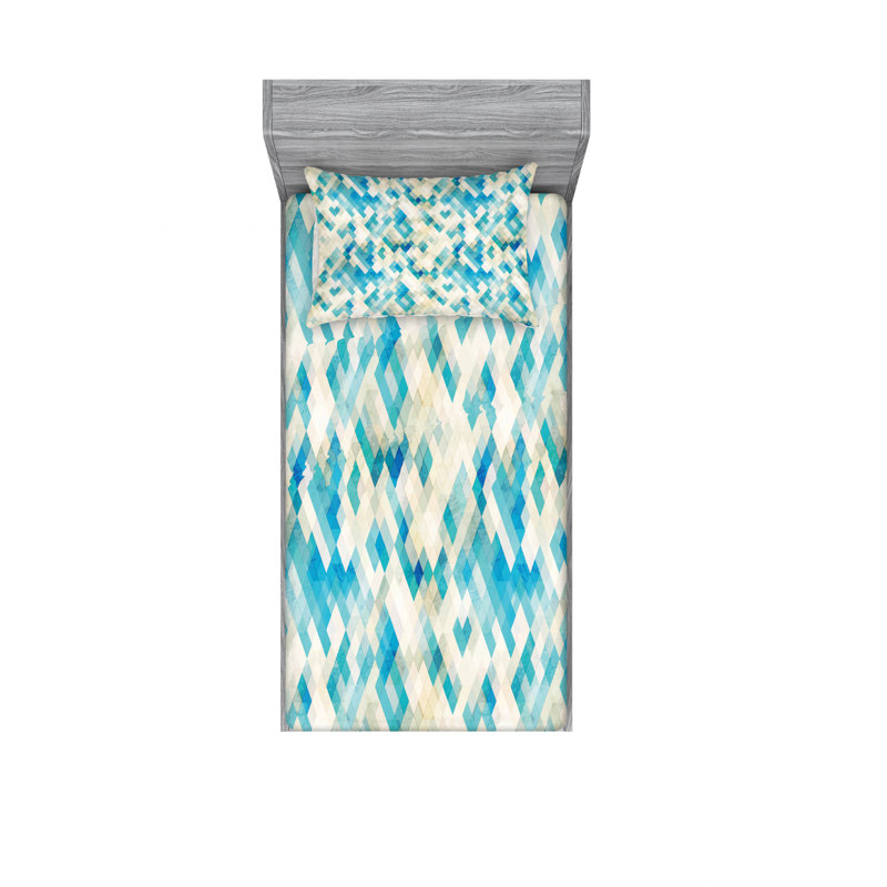 Microfiber Geometric Sheet Set, Twin XL Sheet Set with Fitted Sheet