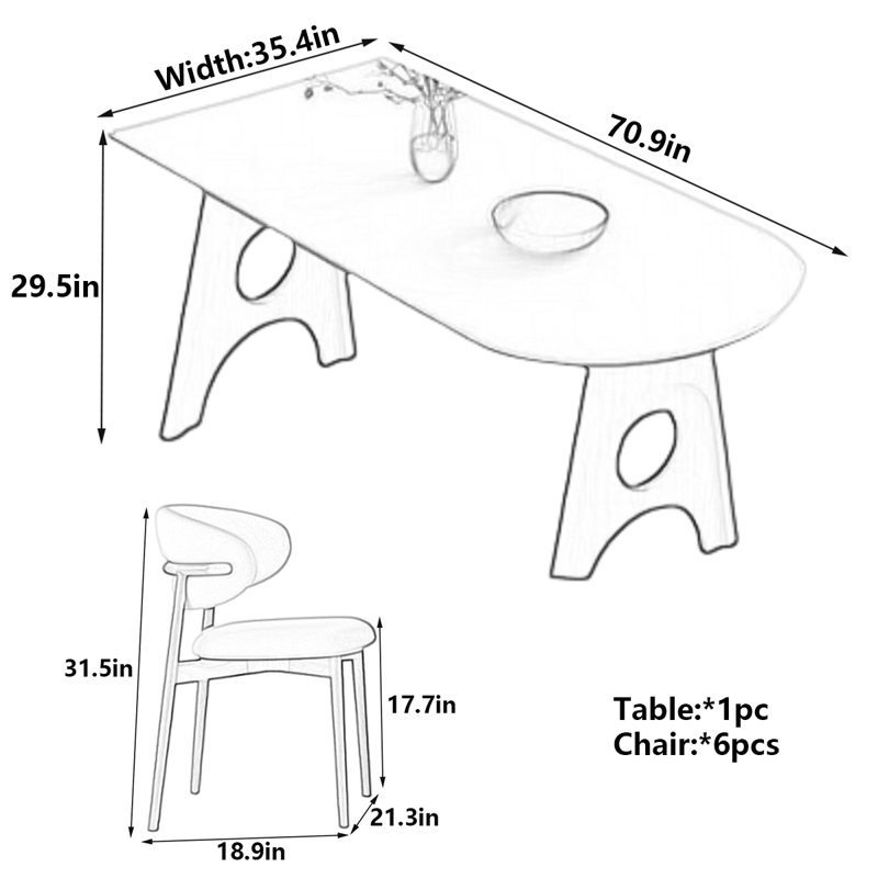 Table de salle à manger French French, H 29,5 po x L 70,9 po x l 35,4 po