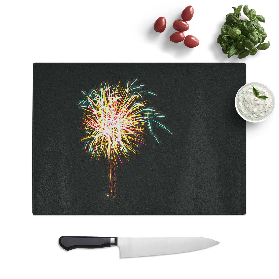 Tempered Glass Palm Tree Fireworks Chopping Board