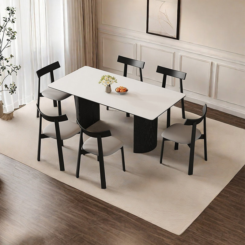 French retro simple rectangular dining table set, 29.5"H x 70.8"L x 35.4"W