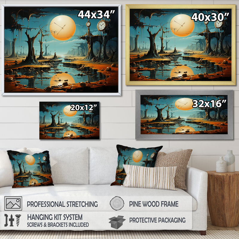 "The Persistance of Dali", art mural encadré surréalisme, Cadre flottant noir, H 30 po x l 40 po x P 1,5 po