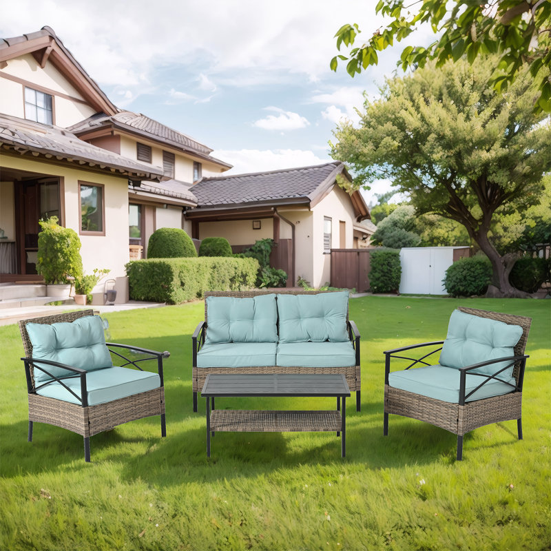  Ensemble de conversation pour patio 4 pièces avec coussins