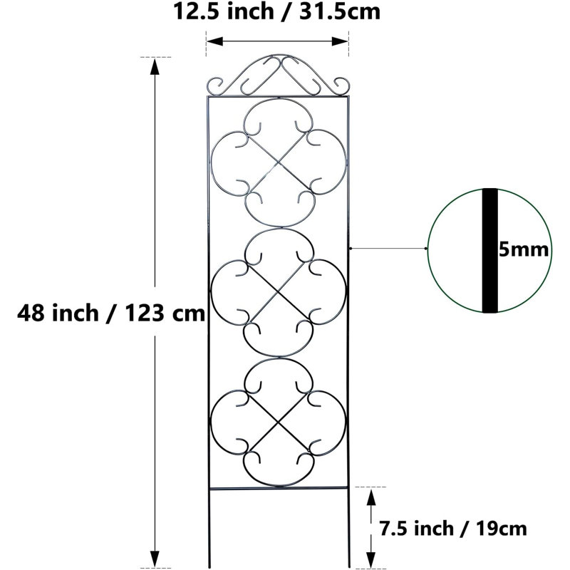 Ensemble de 4 treillis en métal pour jardin H 48 po x l 12,5 po Garden Trellis convenant aux plantes en pot