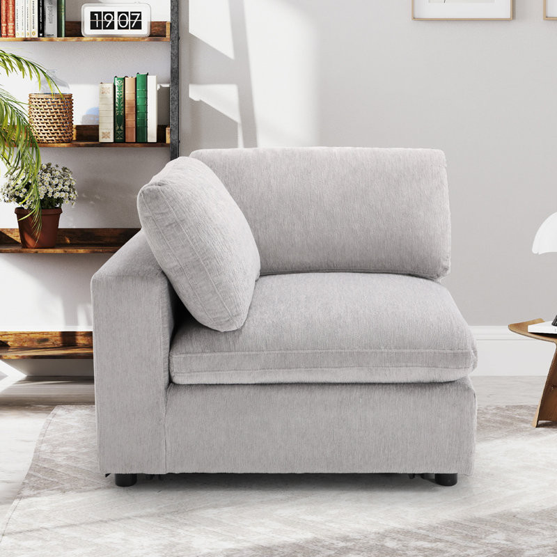Odai 38.6" W Chenille Upholstered Armless Chair, Light Gray