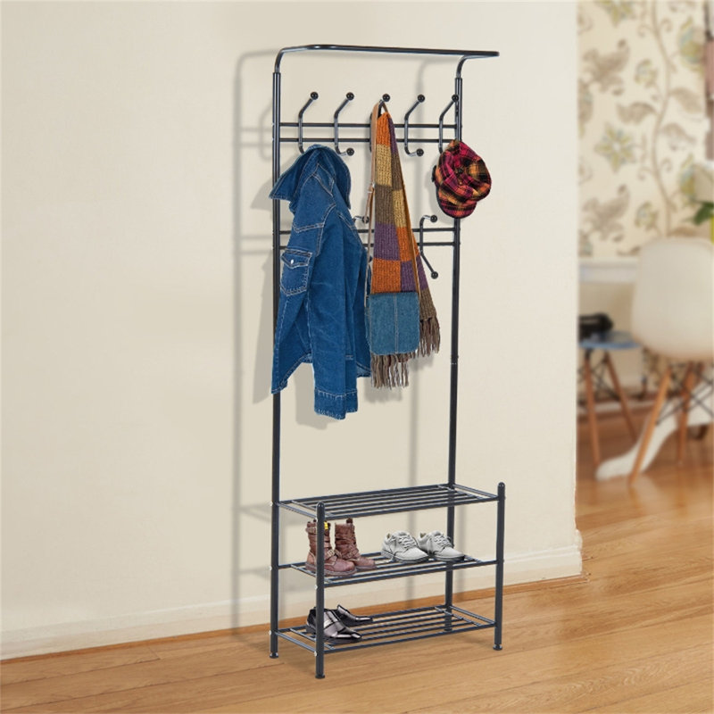 Hall Tree 67cm Wide with Shoe Storage, Black