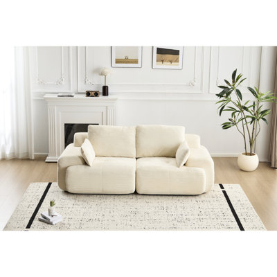 2 places, velours côtelé beige, mousse à mémoire de forme, salon, pour animaux de compagnie, sans assemblage, aménagement personnalisable, support ergonomique pour le cou et le dos en velours côtelé, espaces en mousse, rembourrage confortable et personnalisable