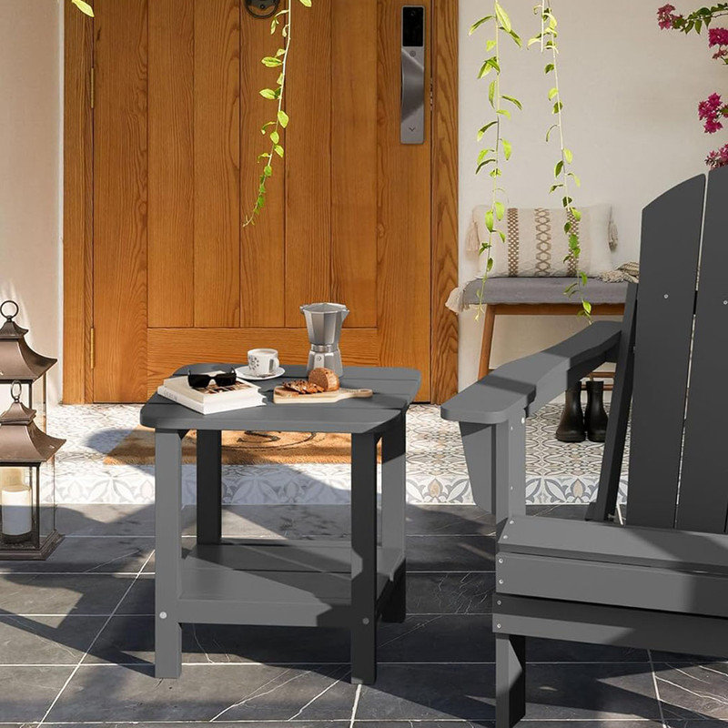 Outdoor Small Square Side Table Patio End Table With 2 Layer, - Grey