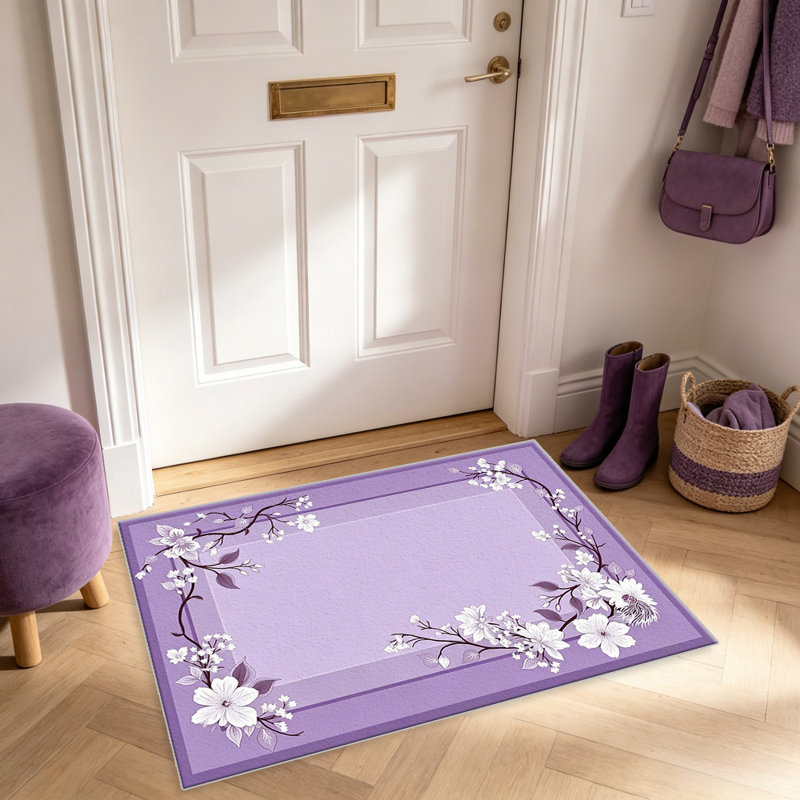 Lilac Purple Blossom Frame carpet-easy to clean, machine-washable, soft and comfortable; suitable for door mats, kitchens, living rooms, bedrooms, corridors, and laundry areas. Easy to clean, durable carpet for home decoration.