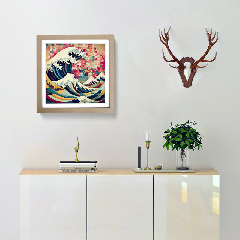 Japanese Wave Cubism No.1 - Single Picture Frame Print, Oak