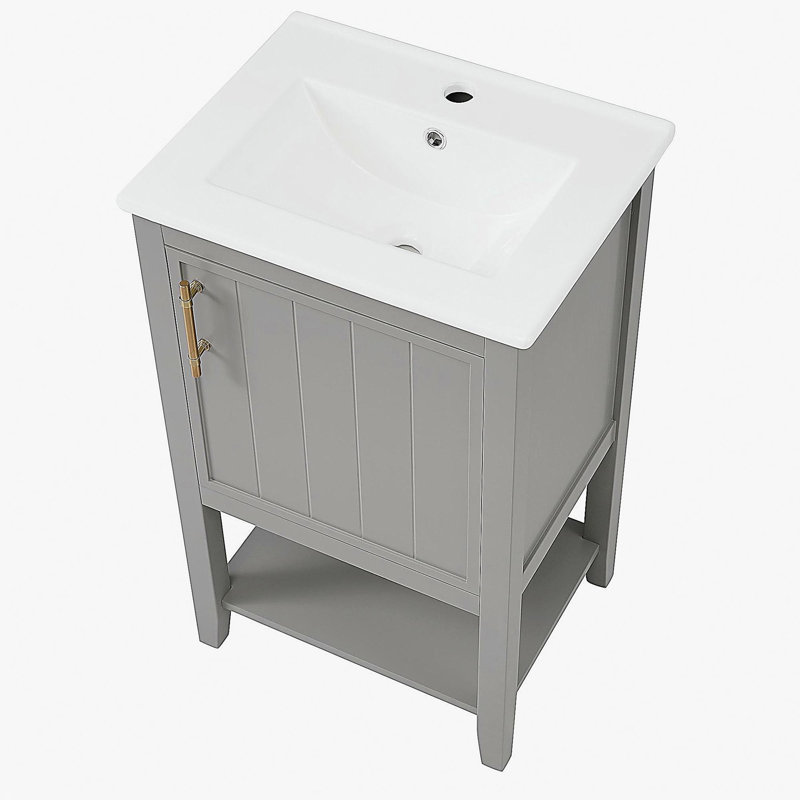 Meuble-lavabo de 20 po avec lavabo, armoire de salle de bain avec porte à fermeture douce, support de rangement et tablette ouverte, gris (ancien SKU: WF308492AAE / N725P220604E)