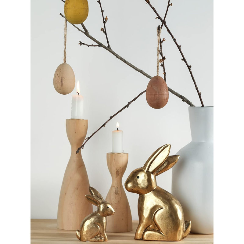 Figurines de lapin doré, décor de lapin en bois, ensemble de 2 petites figurines de lapin de Pâques, décorations de Pâques rétro, décorations de lapin pour la maison, décor de printemps, cadeau