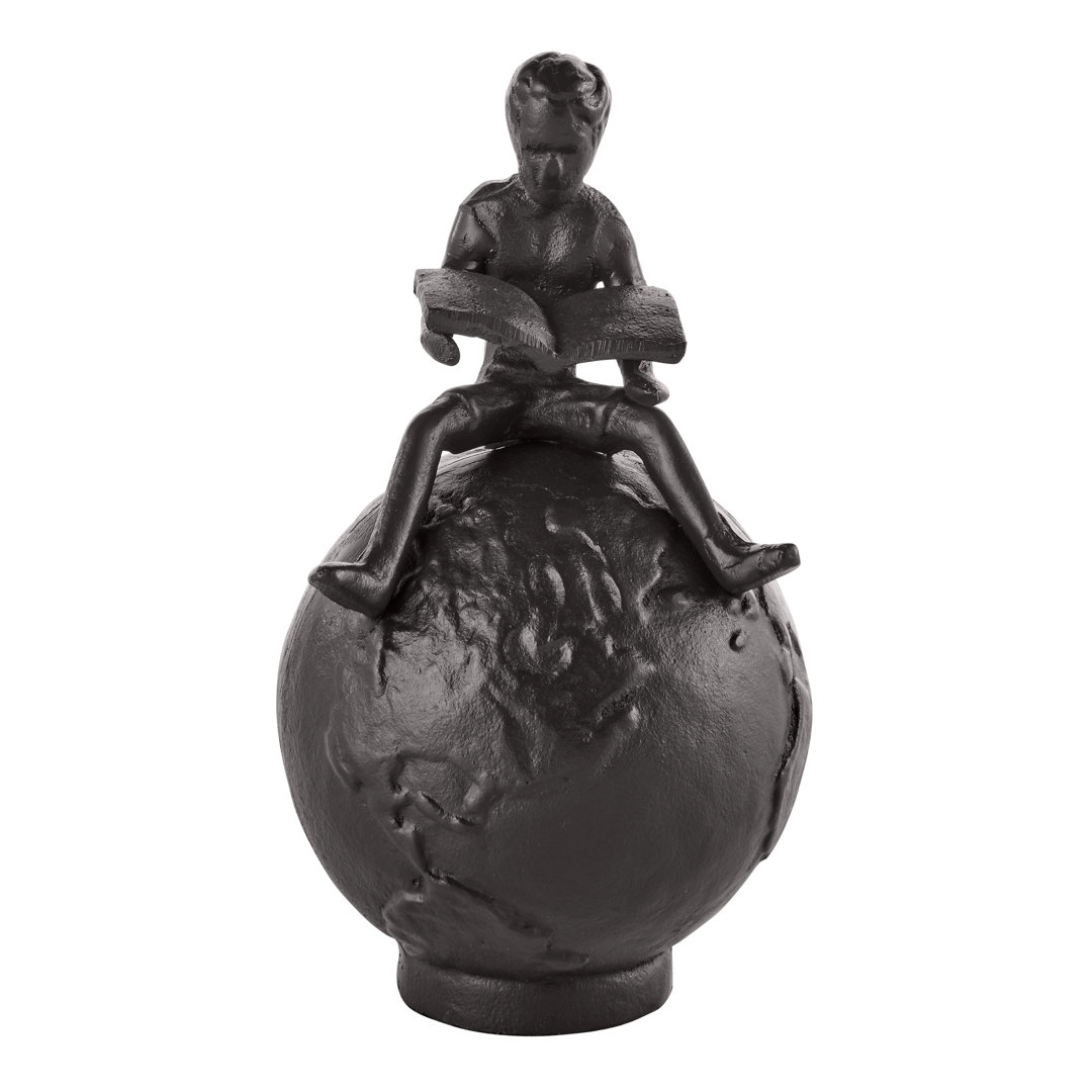 Jimesha Boy Reading on Globe Iron Paperweight & Sculpture Ebern Designs