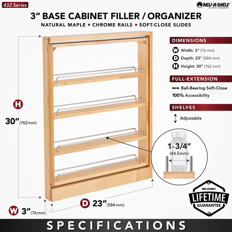 Organisateur coulissant de base en bois Rev-A-Shelf, L 3 po