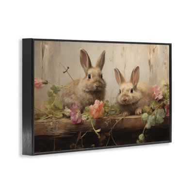 Lapins de Pâques avec jardin en fleurs, estampe numérique, design par Arlington Prints