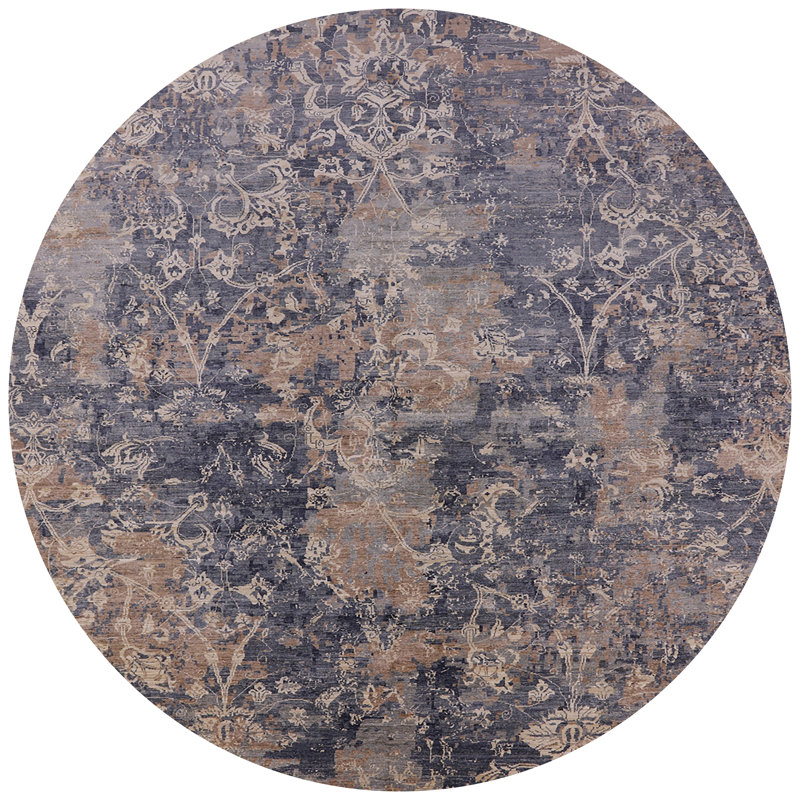 Tapis brun / gris à motif floral Graton, Rond 8 pi