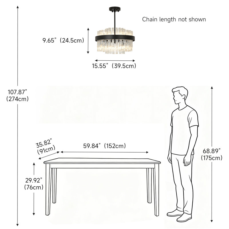Crystal Chandelier Round Chandeliers for Living Room, 24cm H x 40cm W x 40cm D, Black