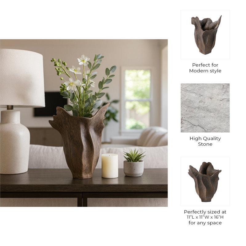 Sagebrook Home 16" Zaldana Large Porcelain Vase, Ivory, 16" H x 11" W x 13" D, Brown
