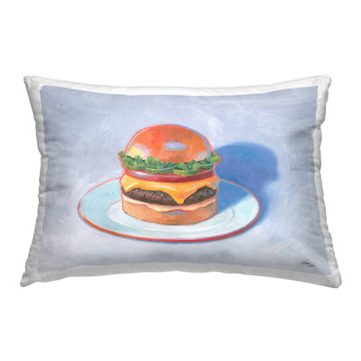 Burger on Plate Decorative Printed Throw Pillow by Wild Apple