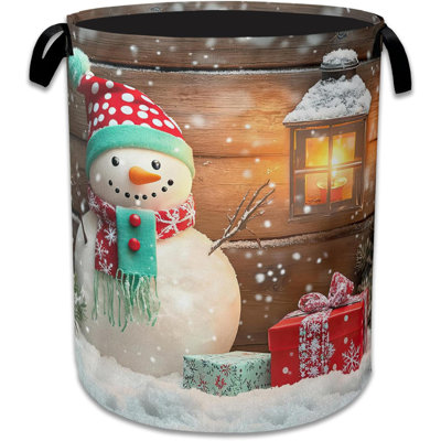 Christmas Laundry Basket,Oxford Cloth Snowman Laundry Hamper With Handle Foldable Portable Clothes Storage Basket For Laundry Room/Bedroom/Bathroom