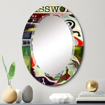 Formes abstraites en vert rouge et noir - Miroir mural transitionnel ovale