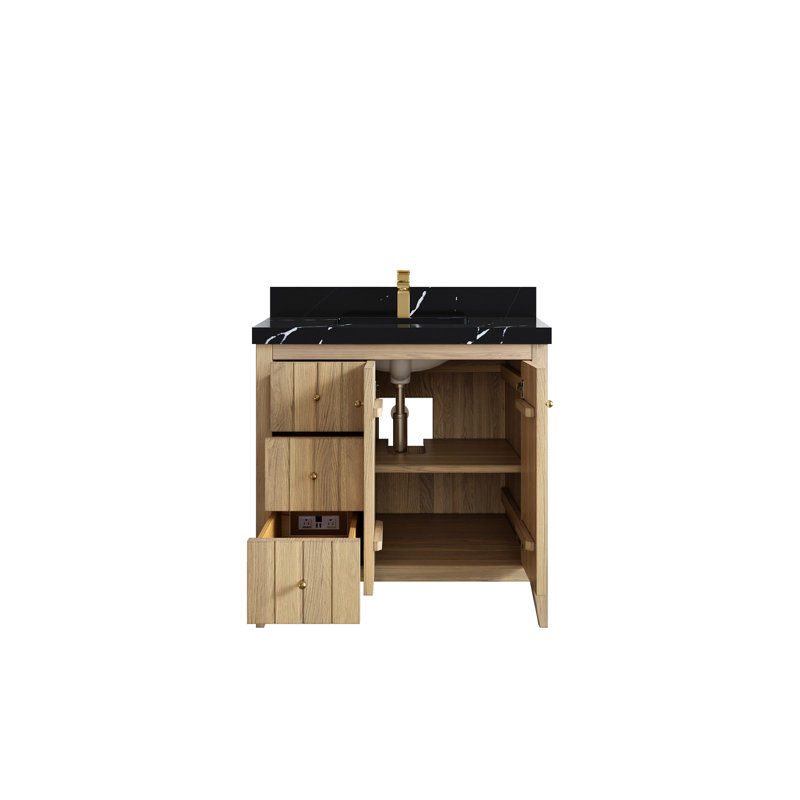 36 po. X P 22 po Meuble-lavabo central en quartz D, Noir Calacatta 2 po