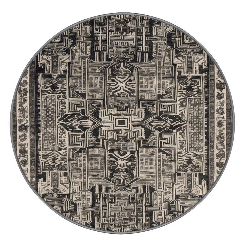 Tapis gris art déco lavable à la machine, Rond 5 pi