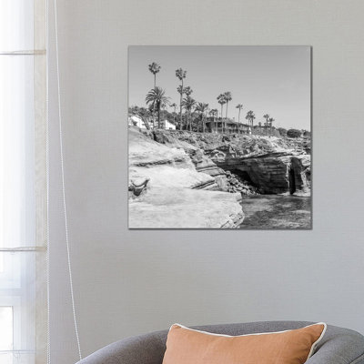 San Diego Gorgeous Sunset Cliffs Monochrome 1 Piece Wrapped Canvas Wall Art
