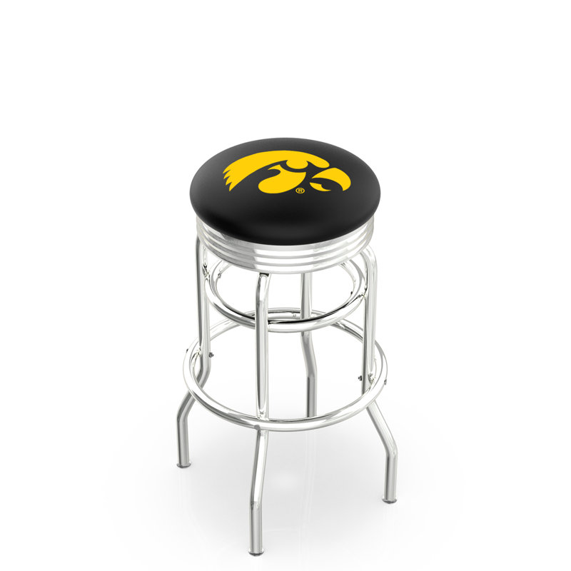 Tabouret de bar Logo Series, Tabouret de bar d'une hauteur de siège de 30 po, Double anneau chromé, Université de l'Iowa