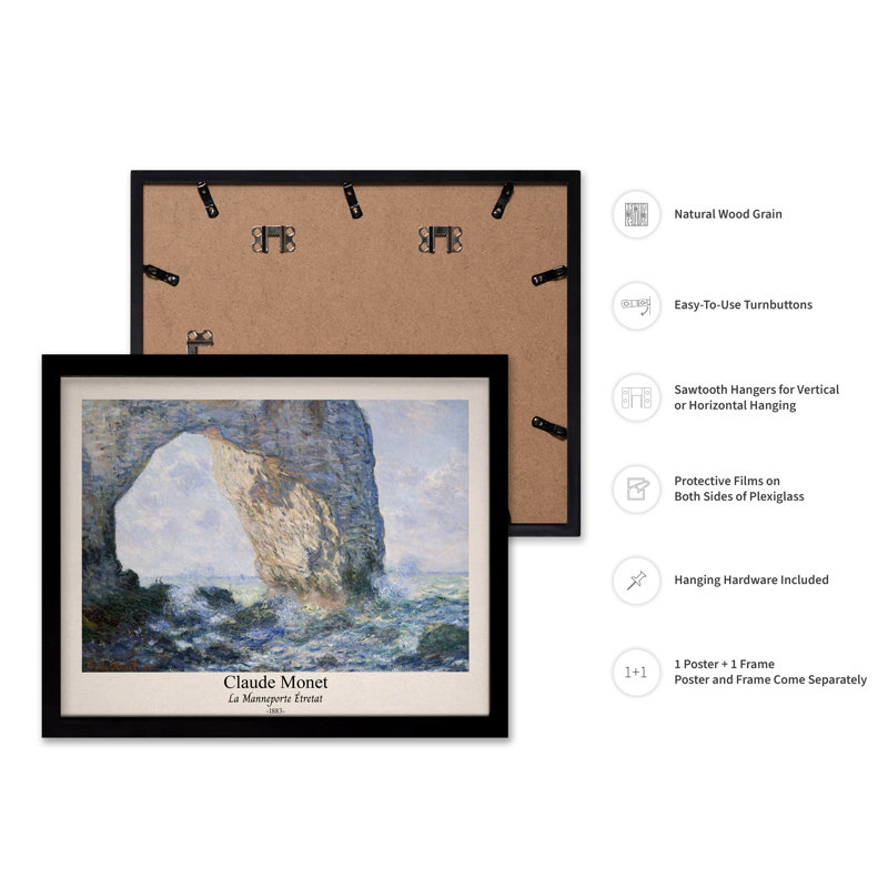 Claude Monet - La Manneporte, 18"H x 24"W, Poster, Black Framed