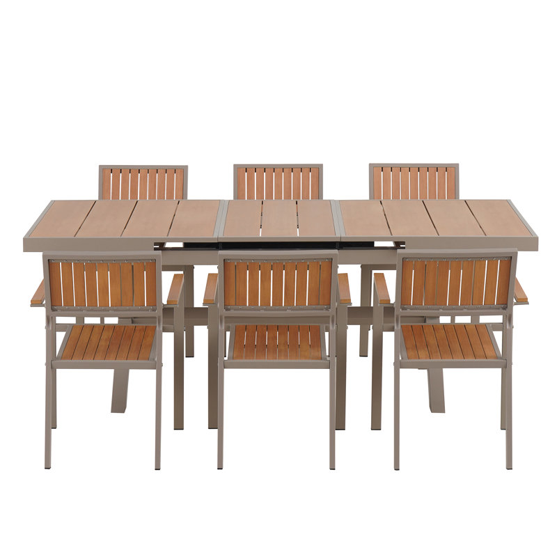 Flexible Outdoor Dining Set with Six Chairs and Extending Table from 62.9 to 82.6 Inches for Personalized Arrangements, Cream