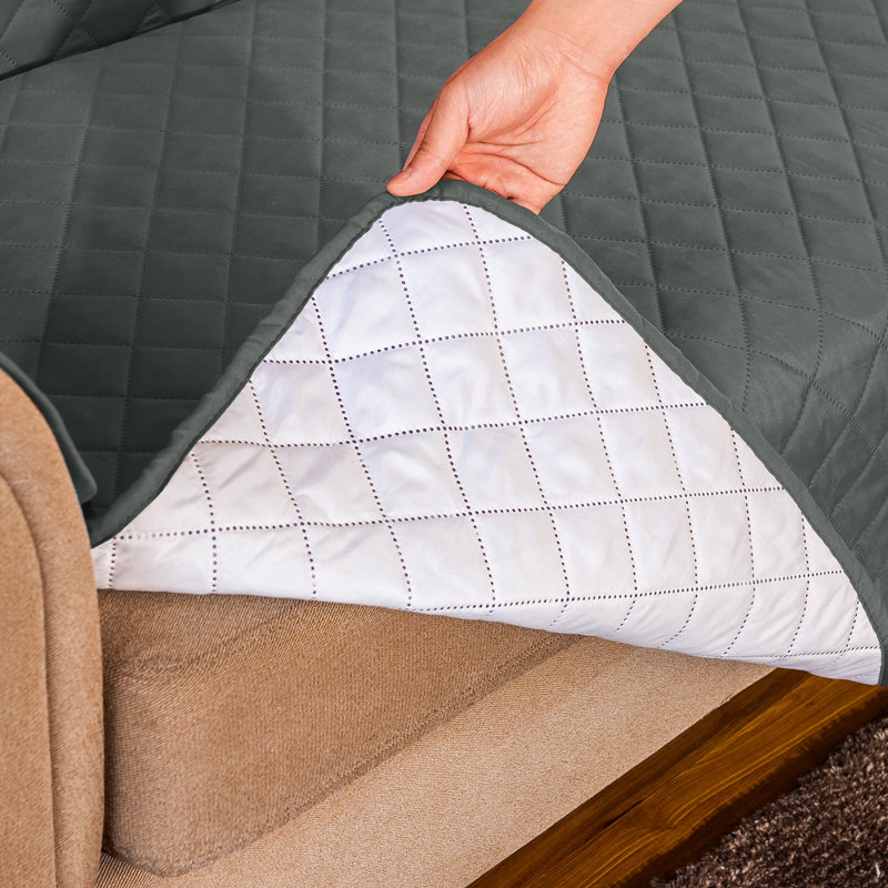 Microfibre/Microsuede Reversible Box Cushion Sofa Slipcover, Grey