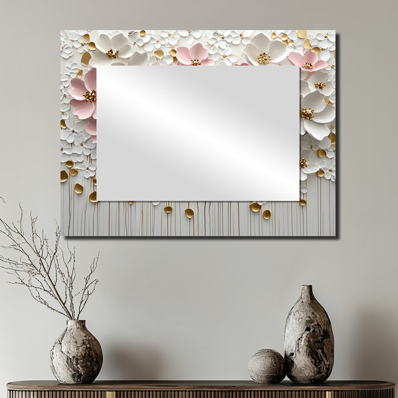 Wildflowers Creamy Blossoms In The Wild I - Miroir mural décoratif floral - imprimé sur métal, 24 po x 32 po