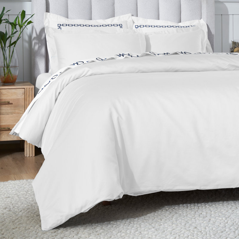 Ensemble de housse de couette de luxe en coton égyptien certifié 650 fils Luxury, Blanc