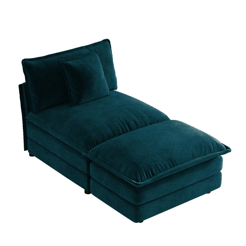 Canapé modulaire sans accoudoirs 1 place et repose-pieds Allure, Chenille bleu
