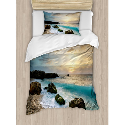 English Brown/Blue/Yellow Microfibre 350 TC Duvet Cover Set