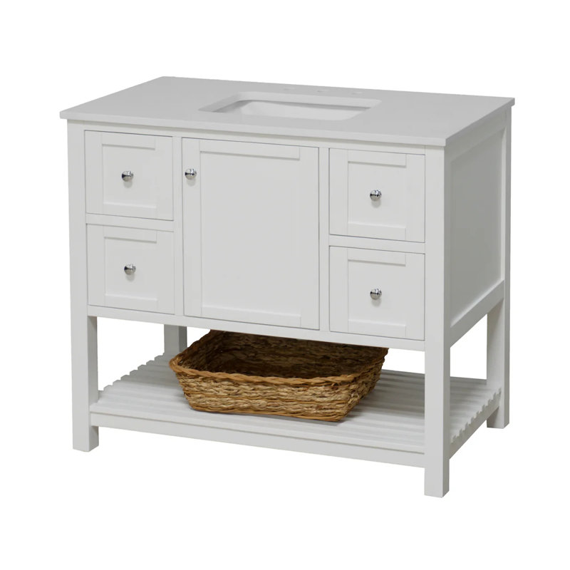 Ensemble de meuble-lavabo simple 42 po Binne, Blanc, Blanc d'ingénierie