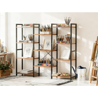 Bibliothèque industrielle avec 11 tablettes ouvertes, bibliothèque triple pour le salon, la chambre à coucher et le bureau personnel, unité de rangement en acier robuste pour les livres et la décoration