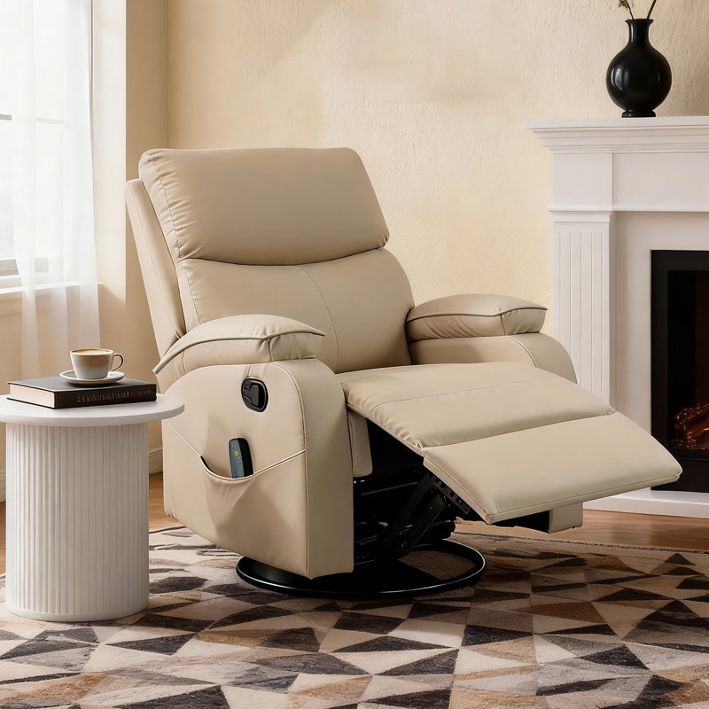  Swivel Rocker Recliner  Massage Scratch-Resistant Fabric, Beige
