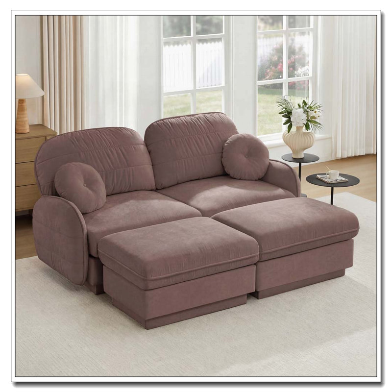 Canapé en chenille Cloud, siège profond avec repose-pieds mobile, Poussière de rose + 2 sièges + 2 chaises