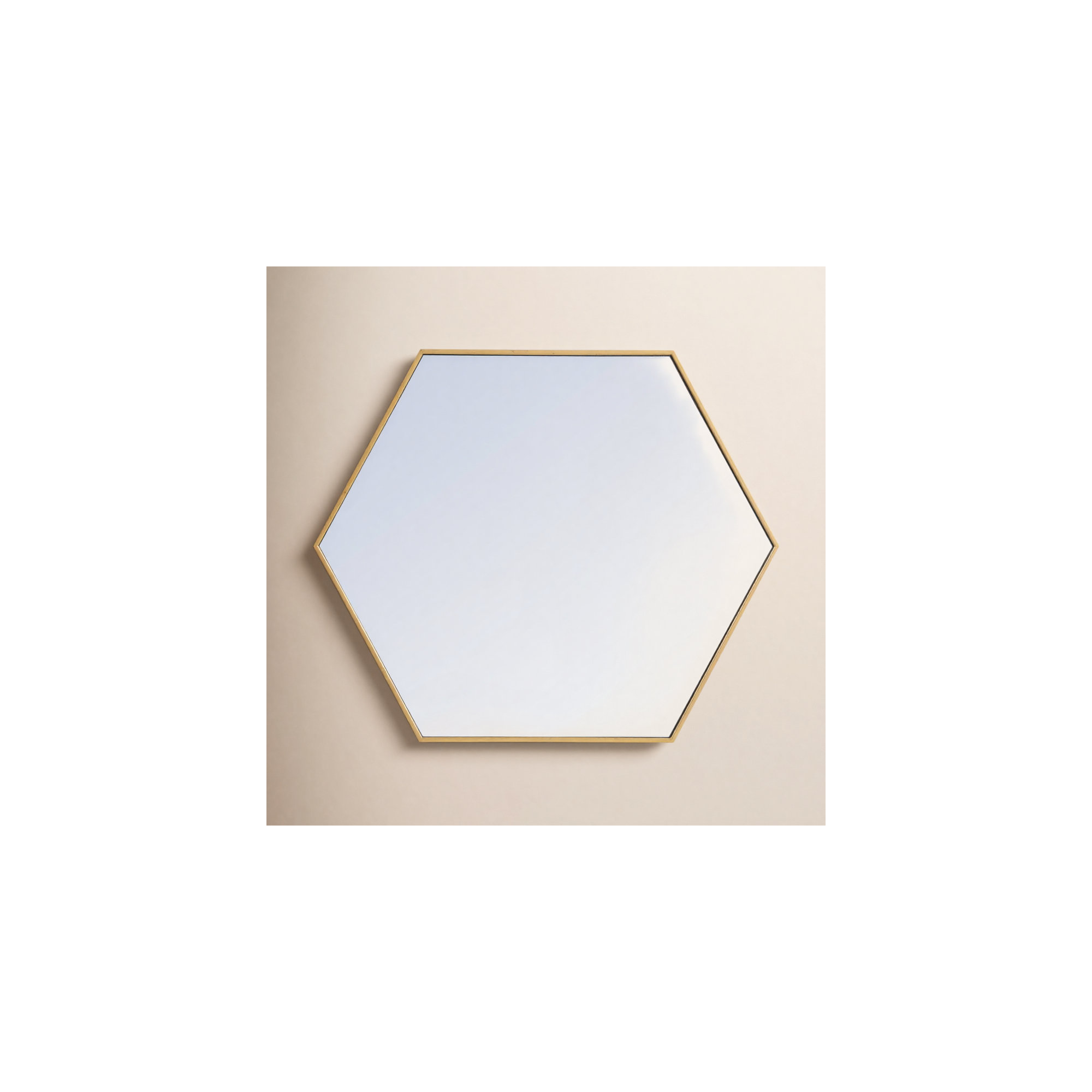 Sabine Metal Hexagon Wall Mirror, Brass, 32" H x 38" W