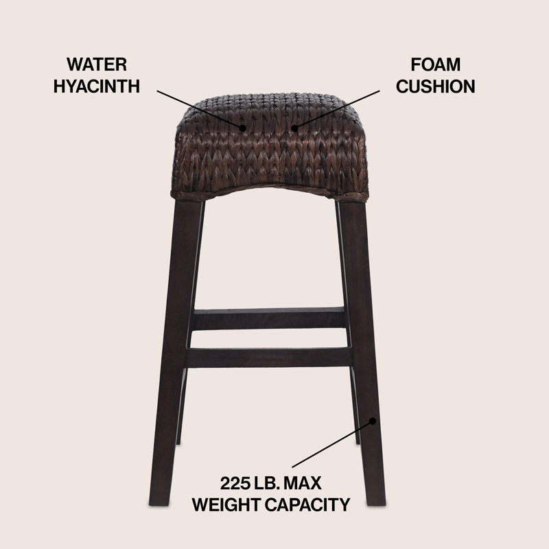 Tabouret de comptoir en jacinthe d'eau tissé sans dossier 26 po Maui Coastal, cadre en bois de manguier massif avec repose-pieds intégré pour îlot de cuisine, brun foncé