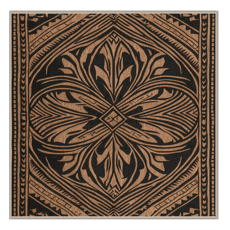 Washable Traditional Tattoo Hawaiian Area Rug, Square 8'