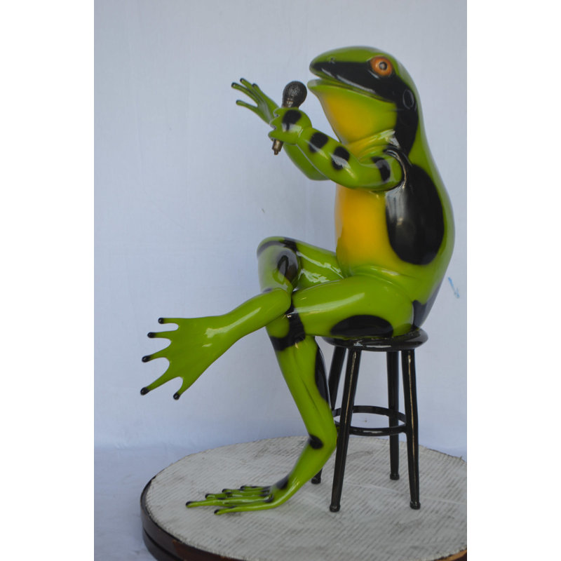 Comedic Green Frog Bronze Statue - Size: 25"L X 20"W X 30"H.